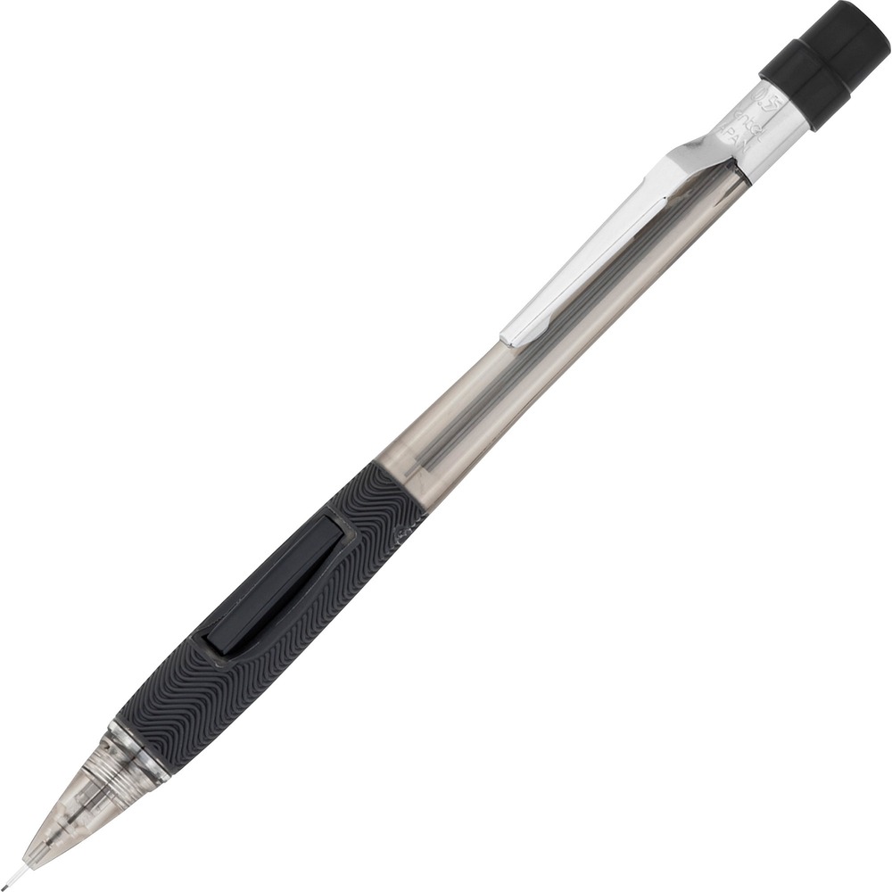 PENPD345TA - Quicker Clicker Mechanical Pencil offers a unique side-action button that advances lead without changing the normal writing position. Pencil design features a latex-free rubber grip, large stationary eraser, stationary tip and fixed sleeve. Mechanical pencil is refillable with Pentel Super Hi-Polymer Lead and PDE-1 large refill eraser.