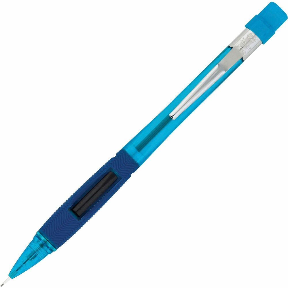 PENPD345TC - Quicker Clicker Mechanical Pencil offers a unique side-action button that advances lead without changing the normal writing position. Pencil design features a latex-free rubber grip, large stationary eraser, stationary tip and fixed sleeve. Mechanical pencil is refillable with Pentel Super Hi-Polymer Lead and PDE-1 large refill eraser.