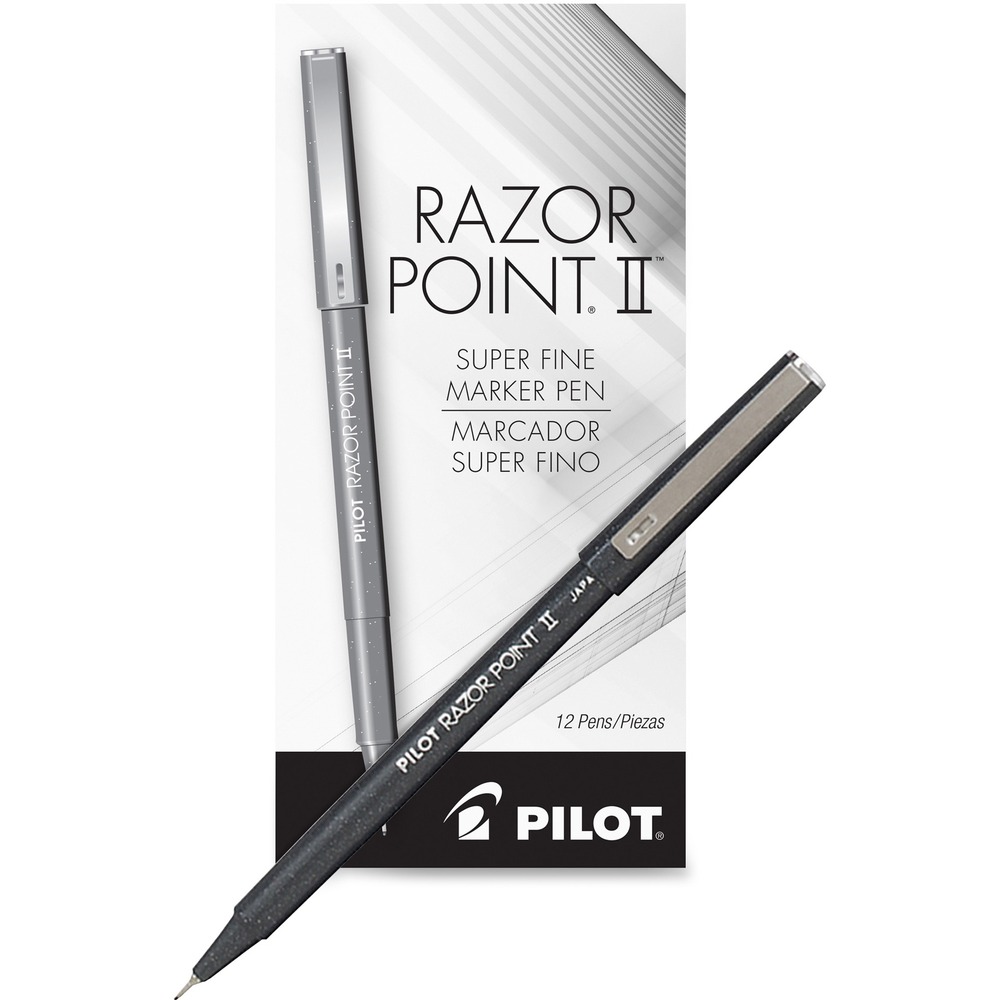 PIL11009 - Razor Point II Marker Pens are designed to make the thinnest markings and provide long-lasting performance. Super-fine tip is supported by a metal collar. Strong fiber point delivers smooth, vibrant, high-precision writing. Patented, 0.2mm tip design ensures crisp, clean, quick-drying lines. Pens are nonrefillable.