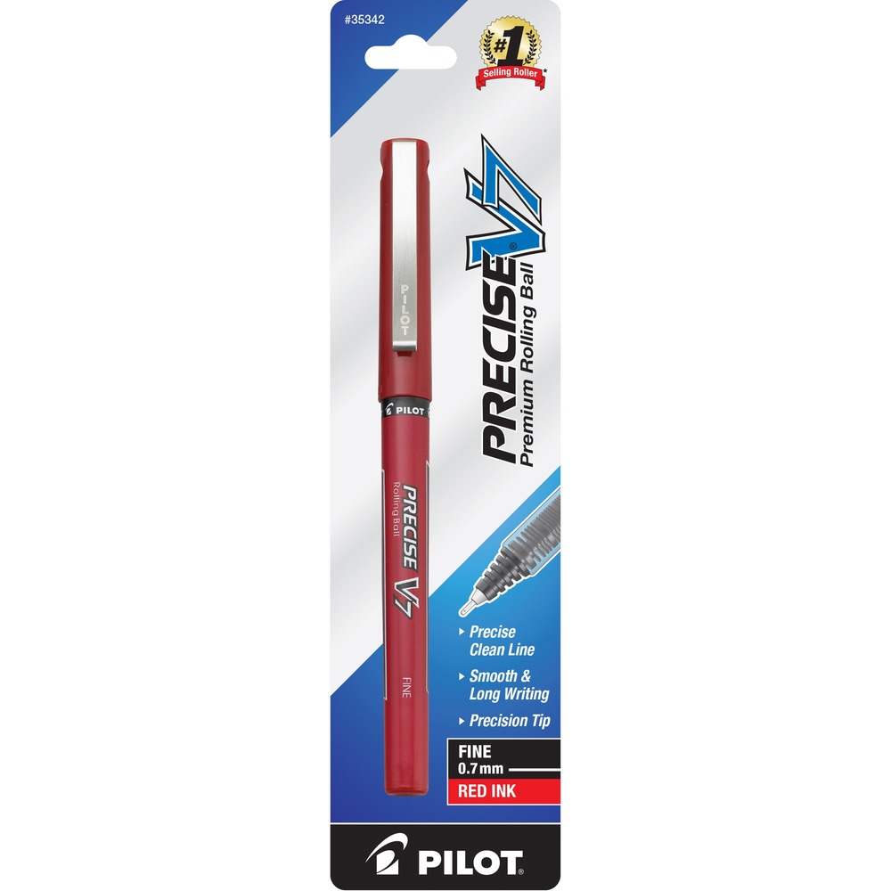 PIL35342 - Precise V7 Premium Rolling Ball Pens write through layers of copies. Patented Precision Point Technology and unique liquid ink formula deliver an even, continuous flow of ink for incredibly smooth, skip-free writing. Ink color matches barrel color. Pen offers a large, visible ink supply for longer writing capacity. Pens are nonrefillable.
