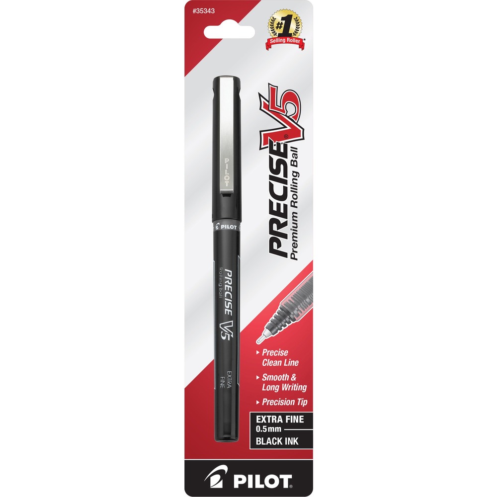 PIL35343 - Precise V5 Premium Rolling Ball Pens write through layers of copies. Patented Precision Point Technology and unique liquid ink formula deliver an even, continuous flow of ink for incredibly smooth, skip-free writing. Ink color matches barrel color. Pen offers a large, visible ink supply for longer writing capacity. Pens are nonrefillable.