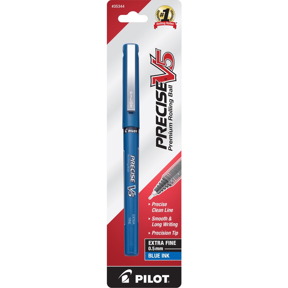 PIL35344 - Precise V5 Premium Rolling Ball Pens write through layers of copies. Patented Precision Point Technology and unique liquid ink formula deliver an even, continuous flow of ink for incredibly smooth, skip-free writing. Ink color matches barrel color. Pen offers a large, visible ink supply for longer writing capacity. Pens are nonrefillable.