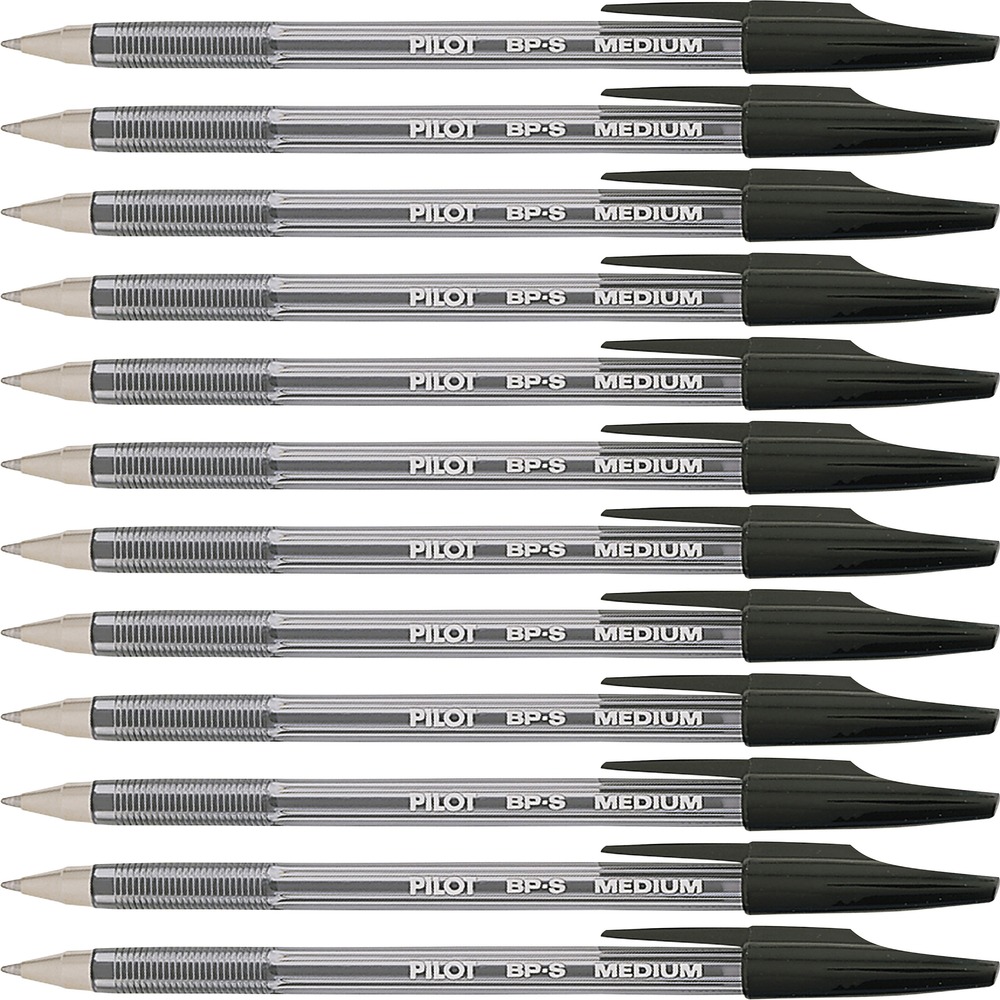Pilot Better BP-S Ball Stick Pens - 1 mm Medium Pen Point - Refillable - Black Ink - Crystal, Clear Barrel - Stainless Steel Tip - 1 Dozen