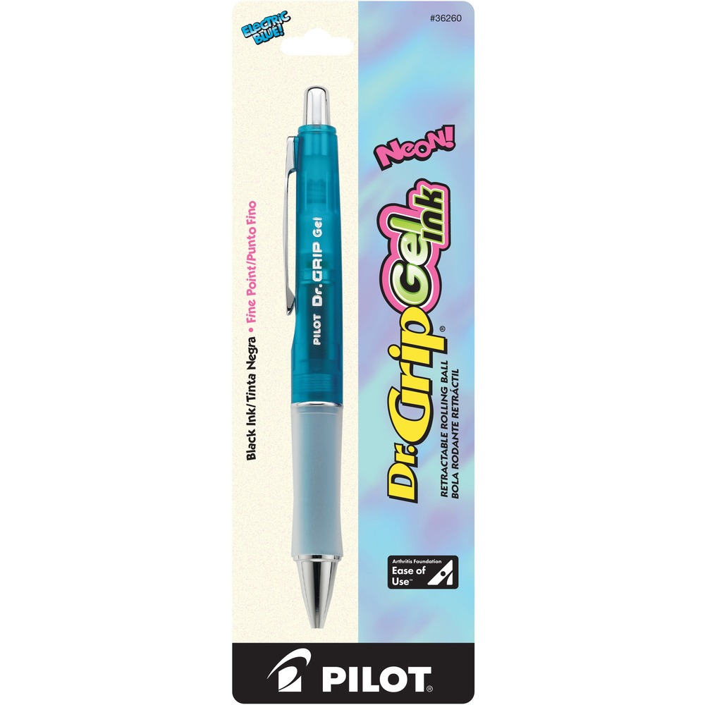 PIL36260 - Dr. Grip rolling ball pen with wide, contoured grip provides the comfort and reduced stress writing experience expected from Dr. Grip pens with Gel ink. The dynamic gel ink is smear-proof and delivers smooth writing. Ergonomic cushion grip alleviates writing fatigue. Grip is made of latex-free rubber. Great for students, office workers or anyone who writes a lot, the rollerball pen is commended for ease-of-use by the Arthritis Foundation. Retractable design means no cap to lose. Refill with Pilot G2 refills.