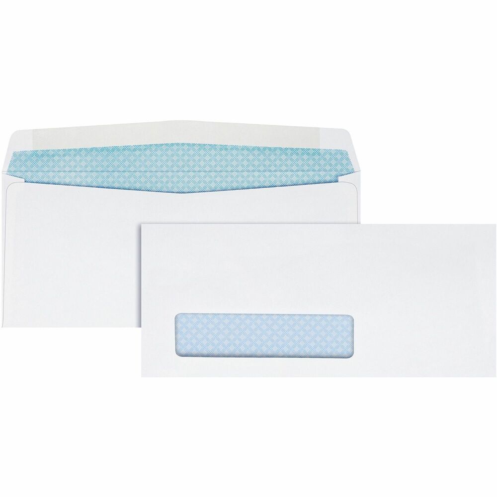 QUA21012 - No. 8-5/8 Single Window Security Tinted Check Envelopes feature a fully gummed flap for a secure seal. Single window conveniently accommodates a printed address to eliminate handwritten addresses. Blue security tint keeps contents confidential and is perfect for sending checks through the mail or hand delivery. Side seam construction and 24 lb. bright-white stock add a modern, professional look. Send out business correspondence with the assurance of quality and security these envelopes provide.