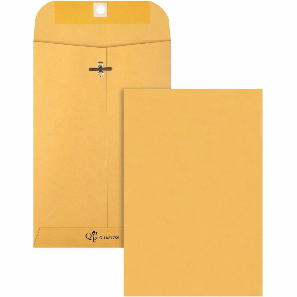 QUA37755 - 6" x 9" Extra Heavyweight Clasp Envelopes are an excellent solution for accessible storing and filing. Whatever your home or office needs are, clasp envelopes make staying organized easier. They are perfect for projects, filing and mailing. Double-prong clasp and reinforced eyelet are durable enough for repeated use. Heavy-duty, 32 lb. brown Kraft stock is great for extensive handling and mailing. Contents are protected during use to give you assurance they arrive unharmed. 6" x 9" size fits small or folded documents perfectly. Heavy gumming keeps envelopes securely and permanently sealed when needed.