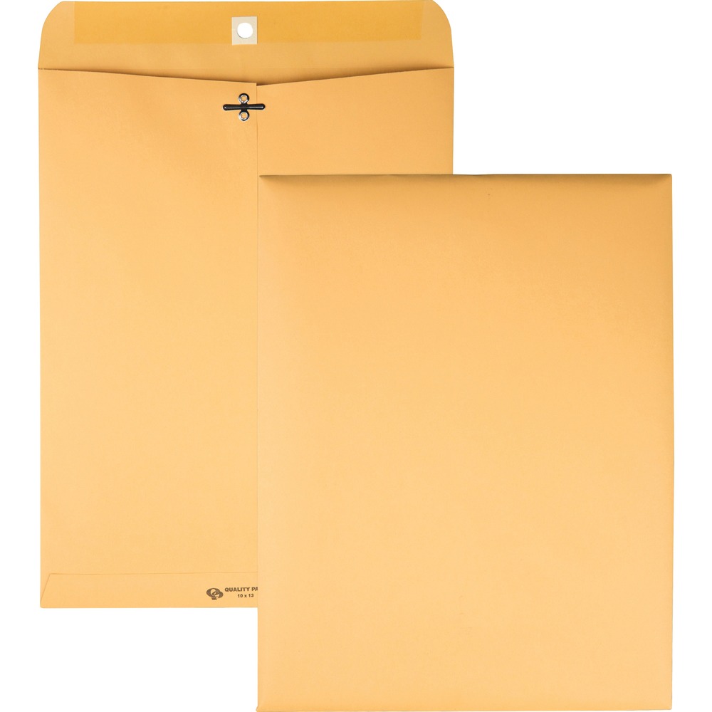 QUA37797 - 10" x 13" Heavyweight Clasp Envelopes are an excellent solution for accessible storage and filing. Whatever your home or office needs are, clasp envelopes make organizing easier. They're great for projects and filing. Double-prong clasp and reinforced eyelet are durable enough for repeated use. 28 lb. brown Kraft stock is great for extensive handling. Heavy gumming keeps envelopes securely and permanently sealed when needed. Contents are protected during use to give you assurance they arrive unharmed. 10" x 13" size fits oversized documents perfectly.