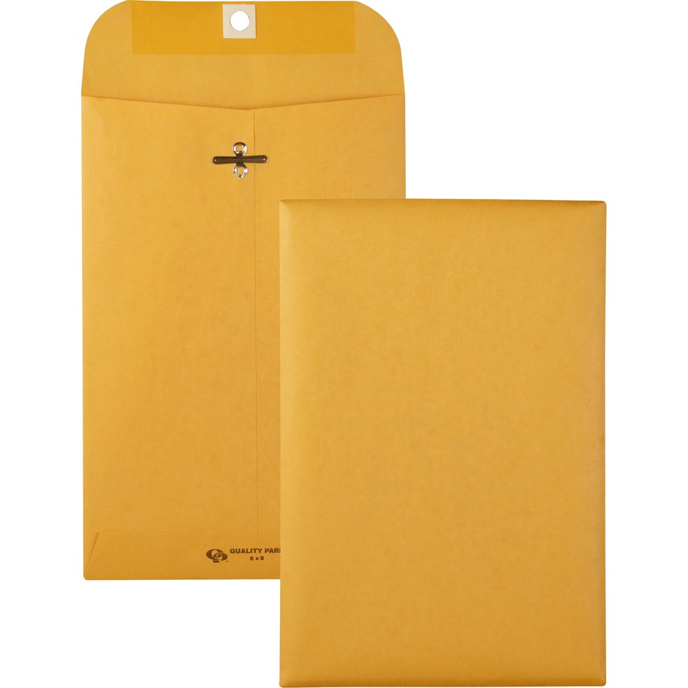 QUA37855 - 6" x 9" clasp envelopes are great for storing or mailing documents. Whatever your home or office needs are, clasp envelopes make staying organized easier. They are perfect for projects, filing and mailing. Double-prong clasp and reinforced eyelet are durable enough for repeated use. 28 lb. brown Kraft stock is great for extensive handling and mailing. Contents are protected during use to give you assurance they arrive unharmed. 6" x 9" size is perfect for small documents that need to remain unfolded. Heavy gumming keeps envelopes securely and permanently sealed when needed.