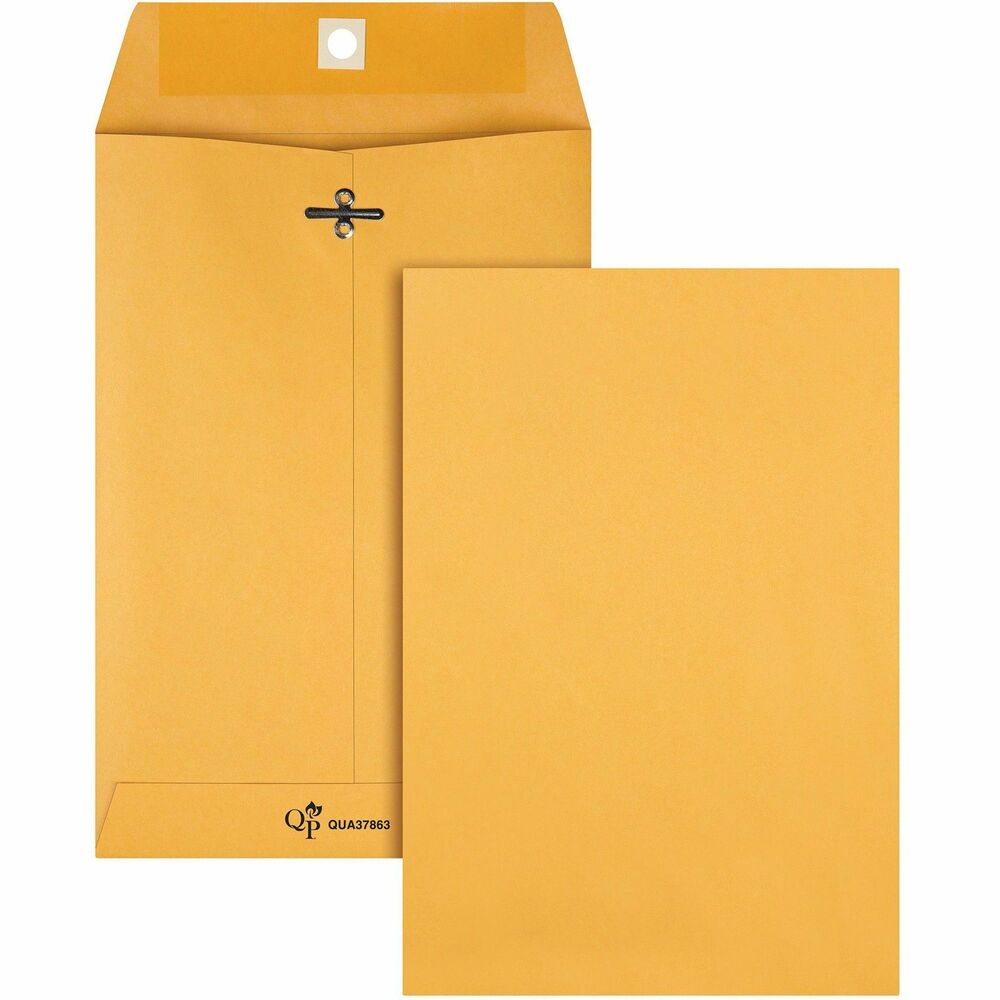 QUA37863 - 6-1/2" x 9-1/2" clasp envelopes feature a deeply gummed flap to store or mail documents. Whatever your home or office needs are, clasp envelopes make staying organized easier. They're perfect for projects, filing and mailing. Double-prong clasp and reinforced eyelet are durable enough for repeated use. 28 lb. brown Kraft stock is great for extensive handling and mailing. Contents are protected during use to give you assurance they arrive unharmed. 6-1/2" x 9-1/2" size is ideal for smaller documents that need to remain unfolded. Heavy gumming keeps envelopes securely and permanently sealed when needed.