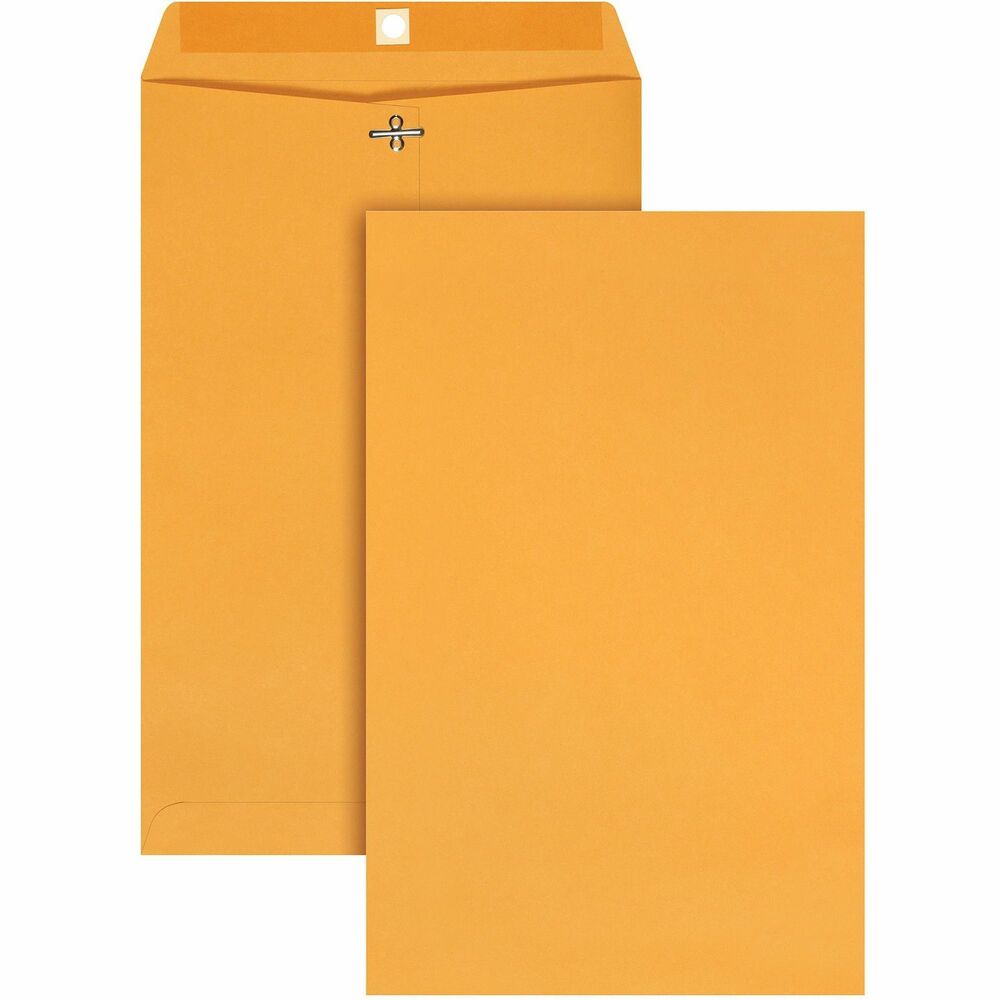 QUA37894 - 9-1/2" x 14-1/2" Heavyweight Clasp Envelopes are an excellent solution for accessible storage or filing. Whatever your home or office needs are, clasp envelopes make staying organized easier. They're perfect for projects, filing and mailing. Heavy-duty, double-prong clasp and reinforced eyelet are durable enough for repeated use. 28 lb. brown Kraft stock is great for extensive handling and mailing. Contents are protected during use to give you assurance that they arrive unharmed. 9-1/4" x 14-1/2" size accommodates most documents without folding. Heavy gumming keeps envelopes securely and permanently sealed when needed.