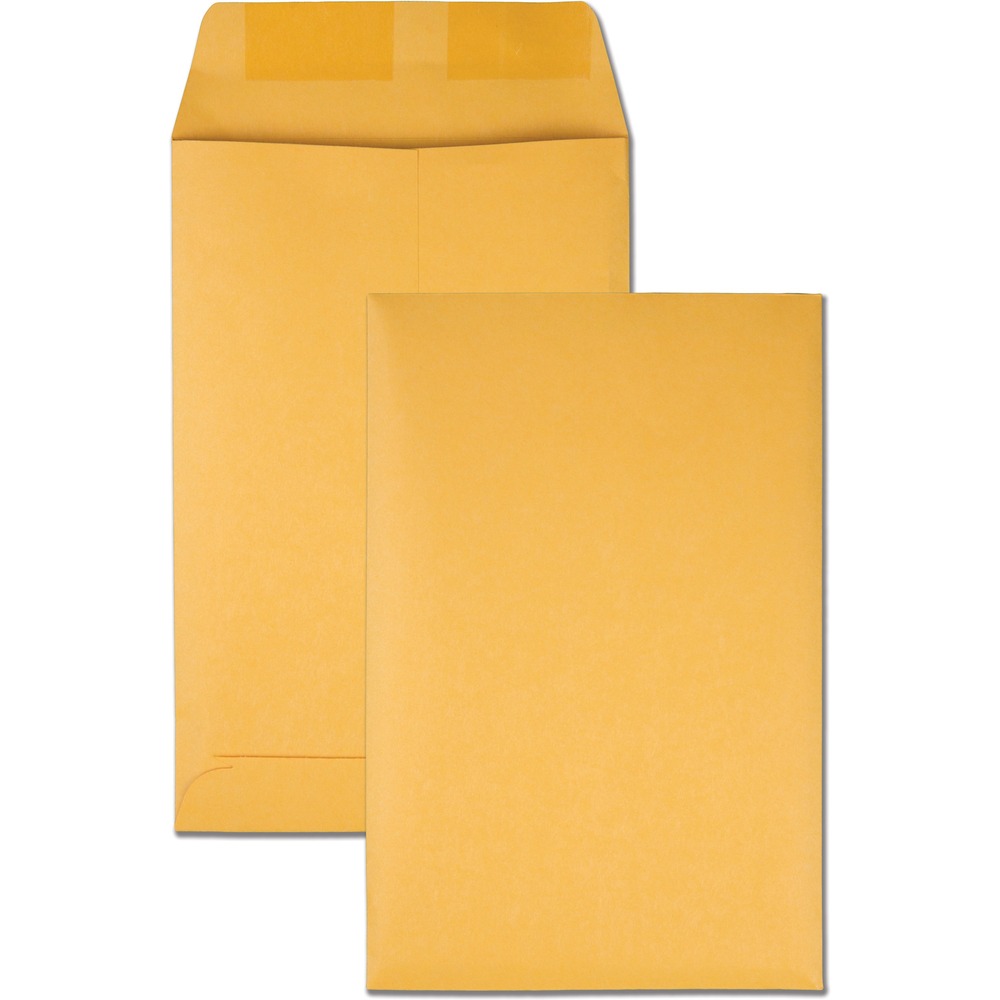 QUA40767 - 6" x 9" catalog mailing envelopes are perfect for shipping, storing and organizing. Heavyweight, 28 lb. Kraft paper withstands extensive handling at home, in the office or on the mail route. 6" x 9" size is perfect for small documents without folding or larger, folded documents. Classic open-end envelopes are great for 6" x 8" greeting cards. Wide, heavily gummed commercial flap seals tight with moisture to keep inserts secure. Center seams provide added strength for heavy contents. Store your gummed catalog envelopes in a cool, dry place for impressive longevity.