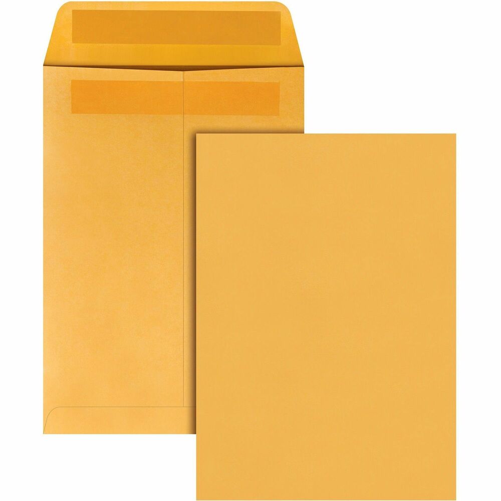 QUA43462 - 7-1/2" x 10-1/2" catalog envelopes feature a self-seal closure and are an excellent solution for mailing, storing and organizing. They are a must for keeping projects, files and mailings manageable. Redi-Seal closure saves time and makes a secure, permanent seal. Simply press to seal - no moisture needed or pull-off strips to throw away. 28 lb. brown Kraft stock withstands extensive handling and mailing. Contents are protected during use to give you assurance that they arrive unharmed. 7-1/2" x 10-1/2" size accommodates an 8-1/2" x 11" folded sheet or smaller, unfolded documents.