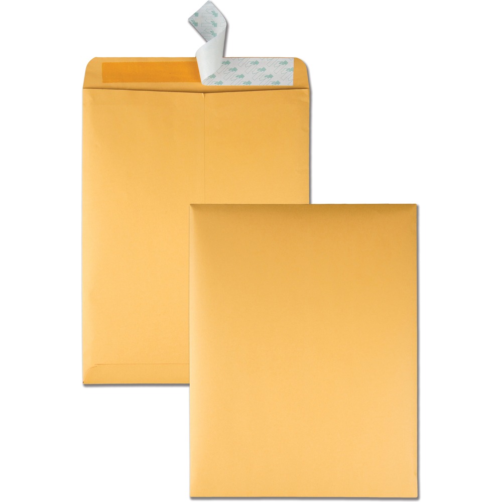 QUA44762 - 10" x 13" catalog envelopes are made of heavyweight, 28 lb. brown Kraft stock for home or office mailing, storing and organizing. They are a must for keeping projects, files and mailings manageable. Sturdy stock withstands extensive handling and mailing. Contents are protected during use to give you assurance they arrive unharmed. 10" x 13" size accommodates standard-size or oversized documents without folding. Pull-off, Redi-Strip closure saves time and creates a secure, permanent seal.
