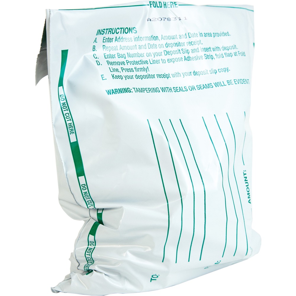 QUA45224 - Night Deposit Bags are designed to protect deposits from pilferage. Durable, opaque, polyethylene material prevents viewing of contents. Pre-printed information blocks make them easy to label with prompts for recipient, sender, date and amount. Recyclable bags features a tear-off receipt for easy tracking.