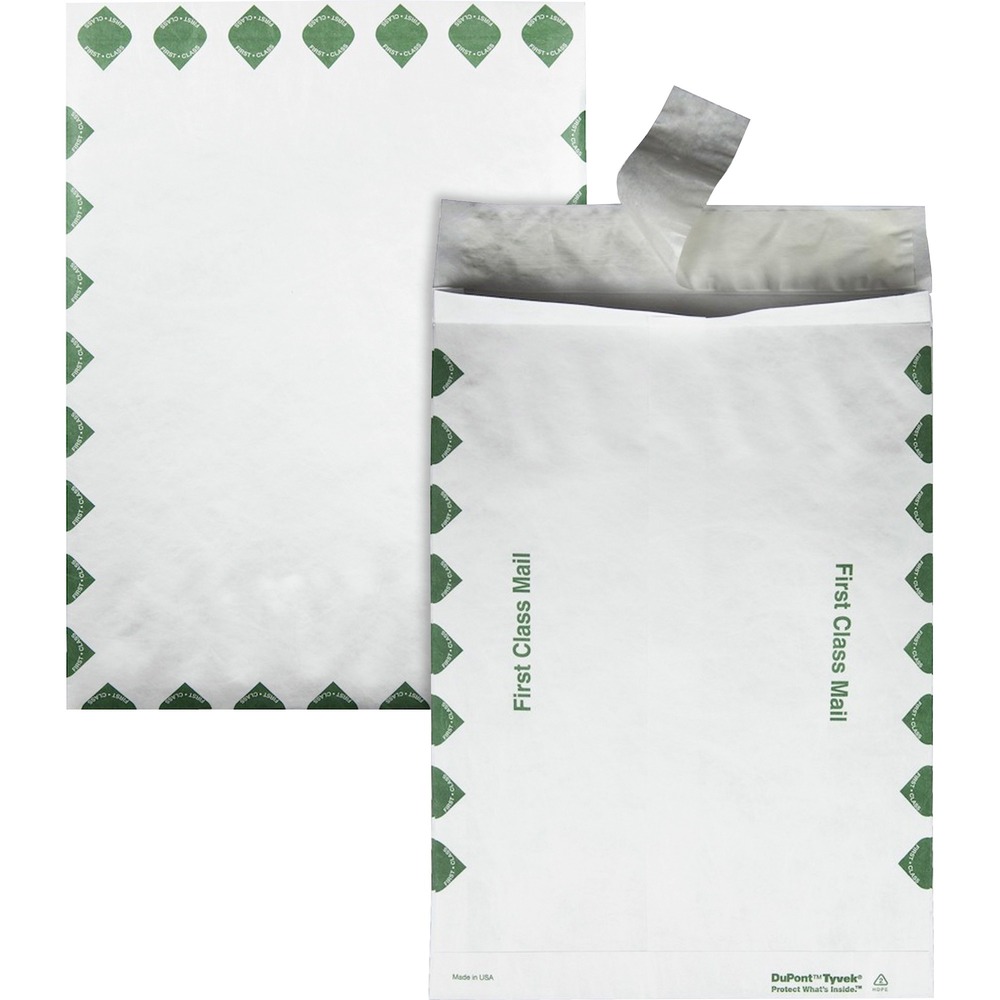 QUAR4510 - 10" x 13" x 1-1/2" First Class Border Expansion Mailers are made with 14 lb. DuPont Tyvek and feature a Redi-Strip closure. Protective material is strong and durable enough to easily withstand the most grueling conditions and resists punctures, tears and moisture. Everyday mailers provide a highly effective and useful way to send important information and items whether from home or work. First-class border can help increase the effectiveness of your important mailings and the assurance that your contents will be delivered. Mailers expand up to 1-1/2" to accommodate bulky items. Redi-Strip closure requires no moisture for a secure seal. Lightweight construction could help you save on shipping costs.
