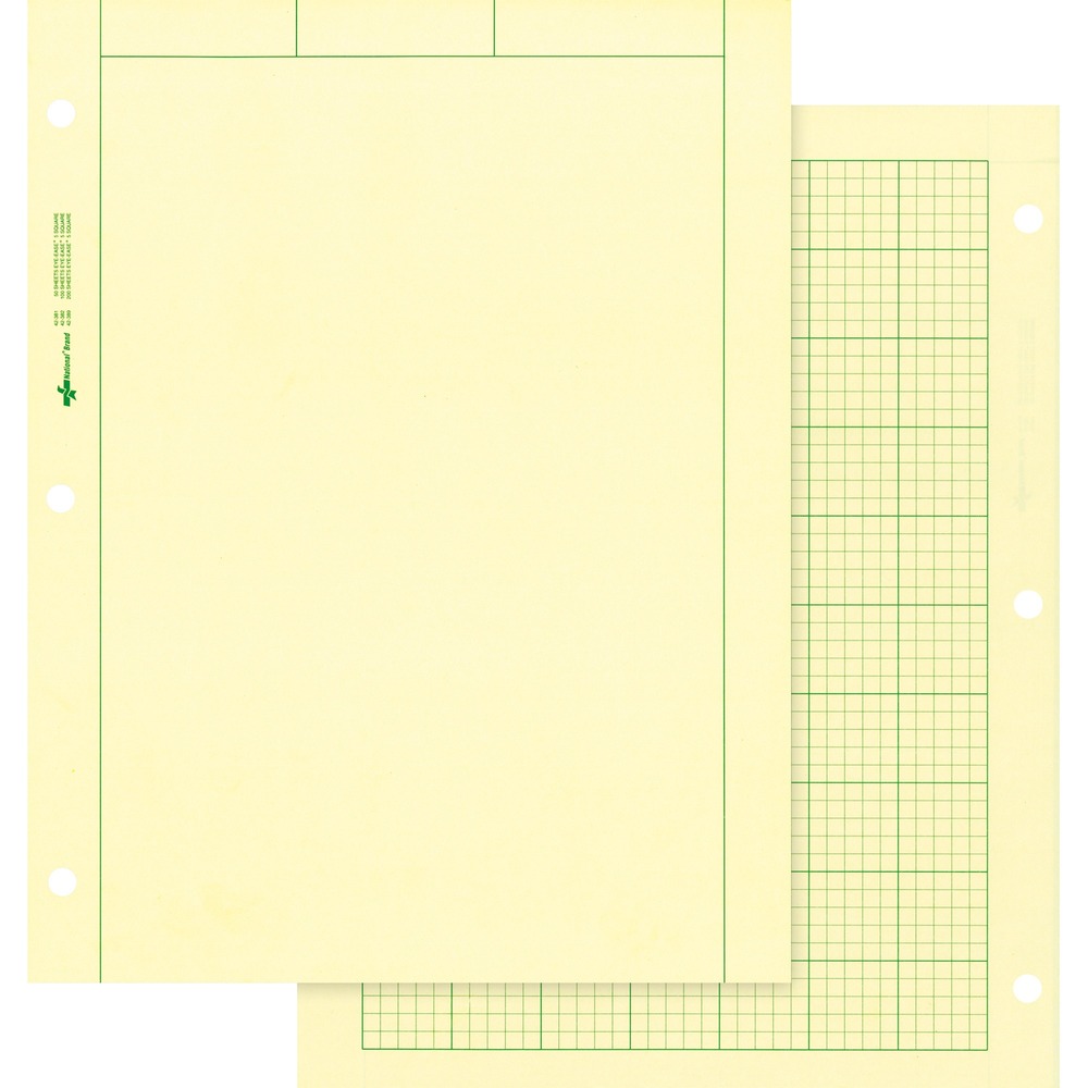 RED42382 - Computation/engineering pad is precision-lined to make diagramming easy. Three-hole punched sheets are printed 5 squares per inch on one side, plain on the other with frame border. Sub 16 Eye-Ease paper is lithographed with green ink. Only frame border will print when copied.