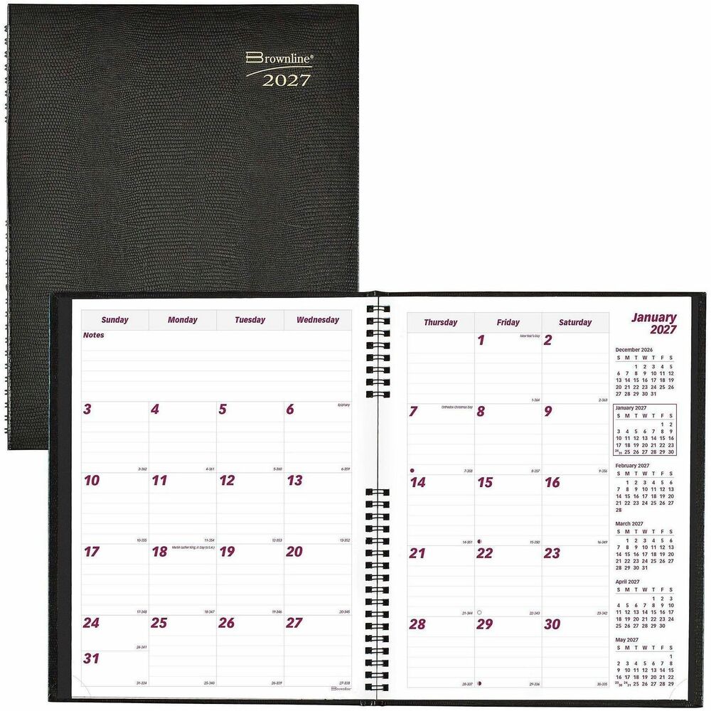 REDCB1262CBLK - One month on 2-page spread. Hardcover. 11 x 8-1/2 po. Black. Certified FSC C135627.