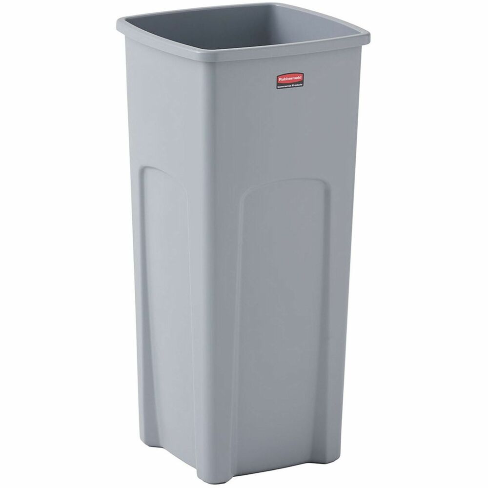 RCP356988GY - Perfect for hotel lobbies, offices, restrooms, shopping malls, restaurants and other public locations, this waste container offers a sleek design for a professional image. Patent-pending can liner cinch allows easy bag retention and eliminates knot tying. Rugged plastic construction is durable and crack-resistant, even under tough indoor/outdoor conditions. Optional self-closing lid (sold separately) enhances appearance and contains odors.