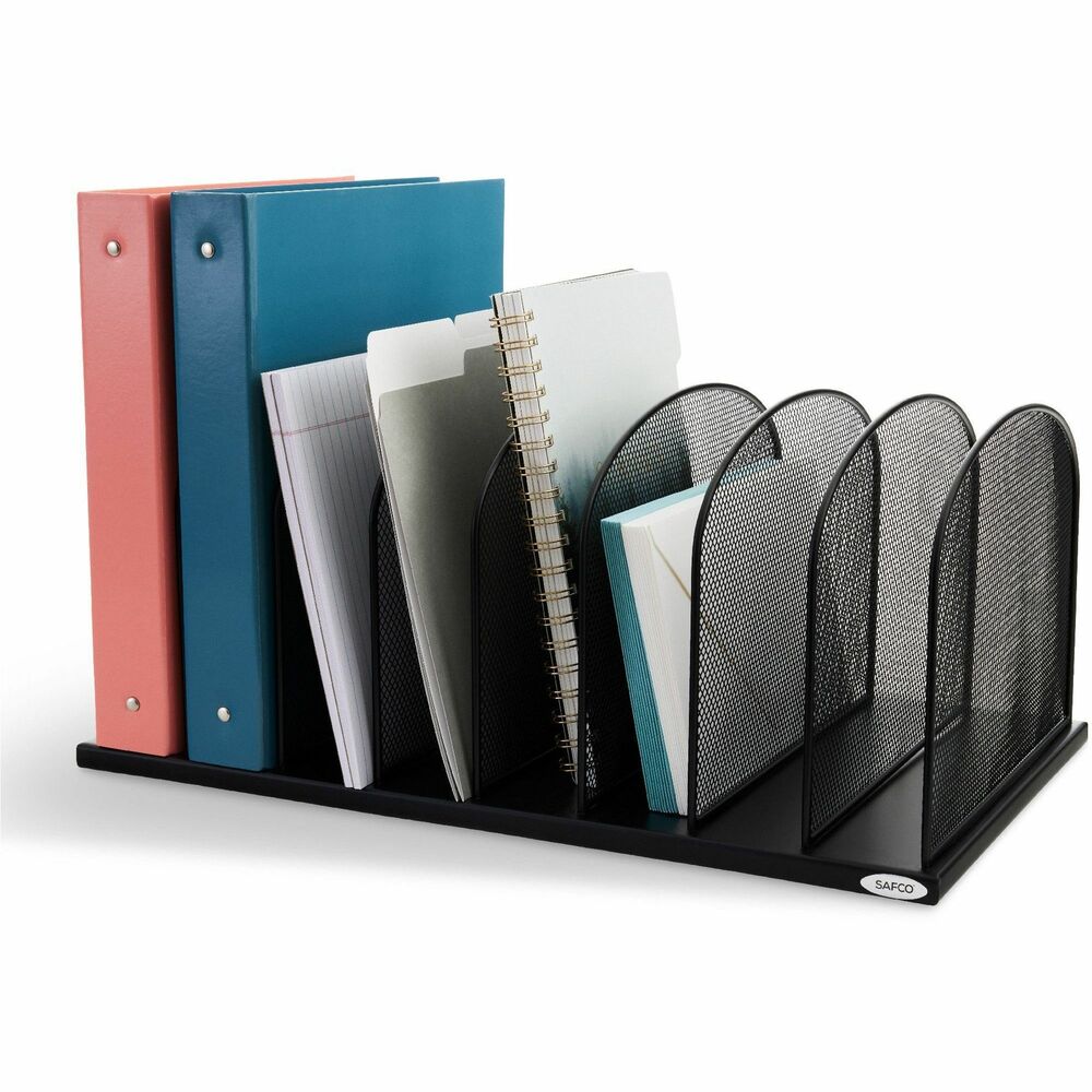 SAF3253BL - Mesh Desk Organizer helps you manage papers, folders and small binders and keep them accessible on the worksurface. Each upright section is 2" wide. Desk organizer has a sturdy steel mesh construction and a black powder-coat finish.