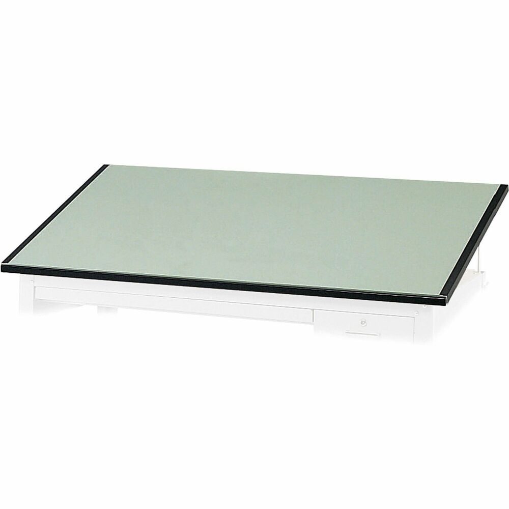 SAF3952 - Drafting board tabletop is designed for use with the Safco Precision Drafting Table Base. Sturdy 1" board has a nonglare green laminate finish with smooth edges. Angle of the board is adjusted easily up to 50 degrees. Board does not have a pencil guard. Base offers a heavy-gauge four-post steel design and is designed for use with the Safco Precision Drafting Board Tabletop. Stabilizing bars on the bottom provide maximum stability. Base includes a tool drawer with lock and a reference drawer underneath. Locking tool drawer measures 12-1/2" x 29-3/4". Reference drawer dimensions are 38-1/4" x 28-3/4". Base has gray enamel finish. Tabletop and base are sold separately.