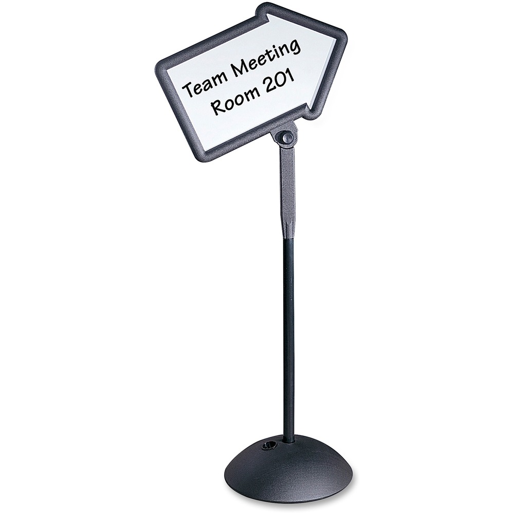 SAF4173BL - Write Way Directional Sign is a practical addition to any front office or reception area where directions need to be communicated. Just write message on attention-getting, arrow-shaped surface and position pointing up, down, left or right. Arrow adjusts positive or negative 45 degrees. Durable, dual-sided porcelain on steel whiteboard is ideal for use with magnets and allows messages to be displayed for traffic coming from either direction. Easy to use and transport, this sign can be used anywhere, indoors or out. Shape is ideal for listing multiple meeting locations. Sign has an 18" wide hollow base that can be filled with water or sand for weighted stability. Molded construction includes UV inhibitors for indoor or outdoor use.