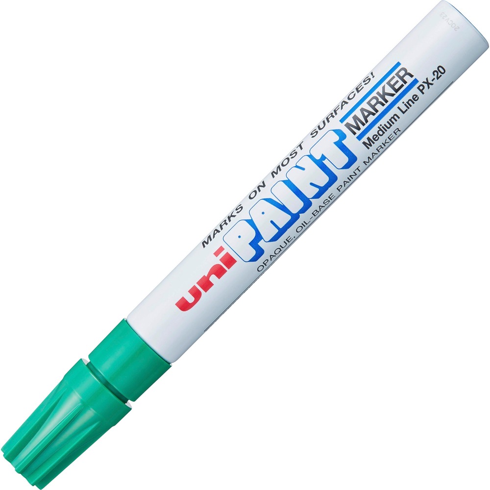 UBC63604 - Create permanent and accurate marks on virtually any surface with Paint PX-20 Oil-Based Paint Markers. Bullet tip with medium point (1.8 to 2.2mm) delivers bold, visible lines. Quick-drying paint is resistant to water, fading, heat and abrasions. Valve-action control provides excellent flow and coverage while preventing the marker from drying out if left uncapped. Permanent paint colors mark opaque and glossy on light and dark surfaces. Metal barrel and durable tip ensure a long marking life. Marker is ideal for manufacturing, construction, automotive, metal fabrication, aviation and more. Use marker to identify parts or equipment outside or marking oily, greasy items.