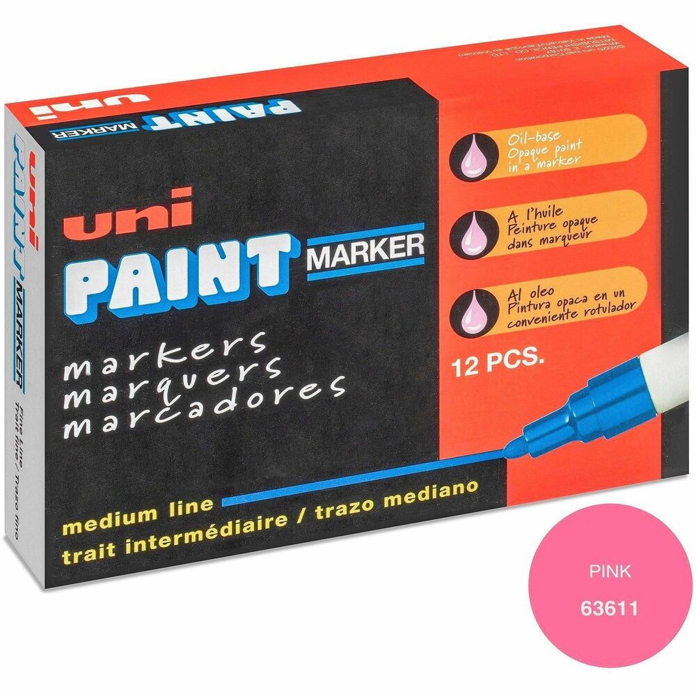 UBC63611 - Create permanent and accurate marks on virtually any surface with Paint PX-20 Oil-Based Paint Markers. Bullet tip with medium point (1.8 to 2.2mm) delivers bold, visible lines. Quick-drying paint is resistant to water, fading, heat and abrasions. Valve-action control provides excellent flow and coverage while preventing the marker from drying out if left uncapped. Permanent paint colors mark opaque and glossy on light and dark surfaces. Metal barrel and durable tip ensure a long marking life. Marker is ideal for manufacturing, construction, automotive, metal fabrication, aviation and more. Use marker to identify parts or equipment outside or marking oily, greasy items.
