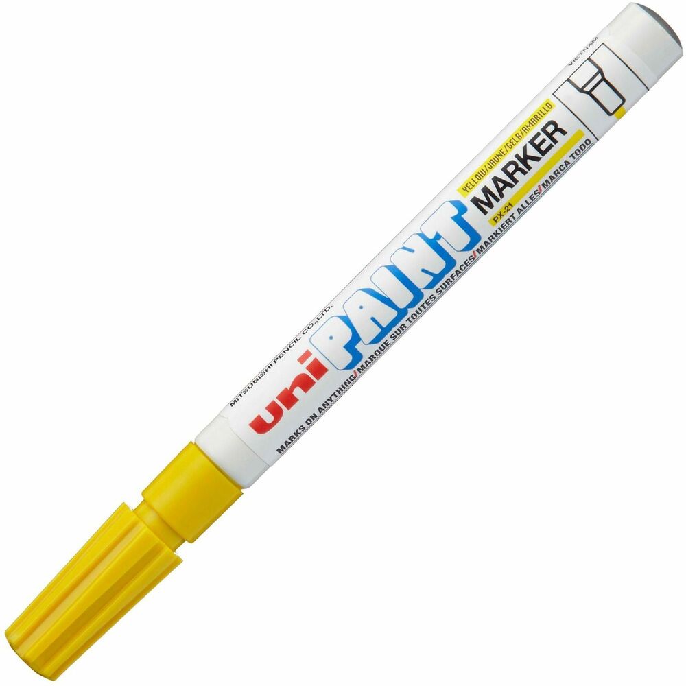 UBC63705 - Create permanent and accurate marks on virtually any surface with Paint PX-21 Oil-Based Paint Markers. Bullet tip with fine point (1.2mm) delivers precise, visible lines. Quick-drying paint is resistant to water, fading, heat and abrasions. Valve-action control provides excellent flow and coverage while preventing the marker from drying out if left uncapped. Permanent paint colors mark opaque and glossy on light and dark surfaces. Metal barrel and durable tip ensure a long marking life. Marker is ideal for manufacturing, construction, automotive, metal fabrication, aviation and more. Use marker to identify parts or equipment outside or marking oily, greasy items.