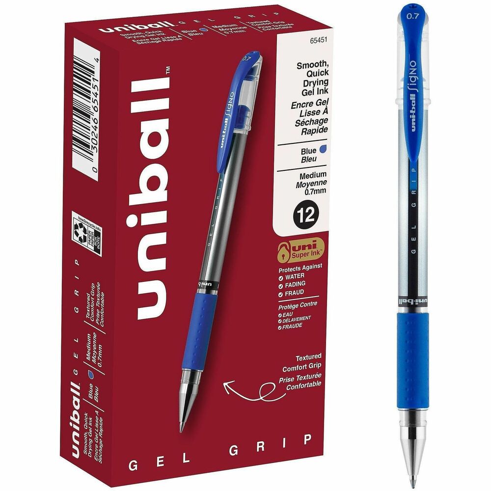 UBC65451 - Stock your office, home or classroom with Gel Grip Stick Pens from uniball featuring a 0.7mm medium point with a stainless steel tip that resists bending and breaking. Pigmented gel ink technology offers an exceptionally smooth, even flowing writing experience. Use these gel stick pens for everyday writing tasks, list making, note taking and check signing. Innovative uni Super Ink technology effectively entraps the gel ink into the paper, producing fraud, fade and water-resistant documents. The 0.7mm medium point produces bold and vibrant gel ink color every time. A dimpled grip offers exceptional comfort as you continue writing, while a translucent ink window indicates the level of gel ink remaining, so you don't run out unexpectedly. Improve your everyday writing experience with these stick gel pens that deliver a rich pigmented color.