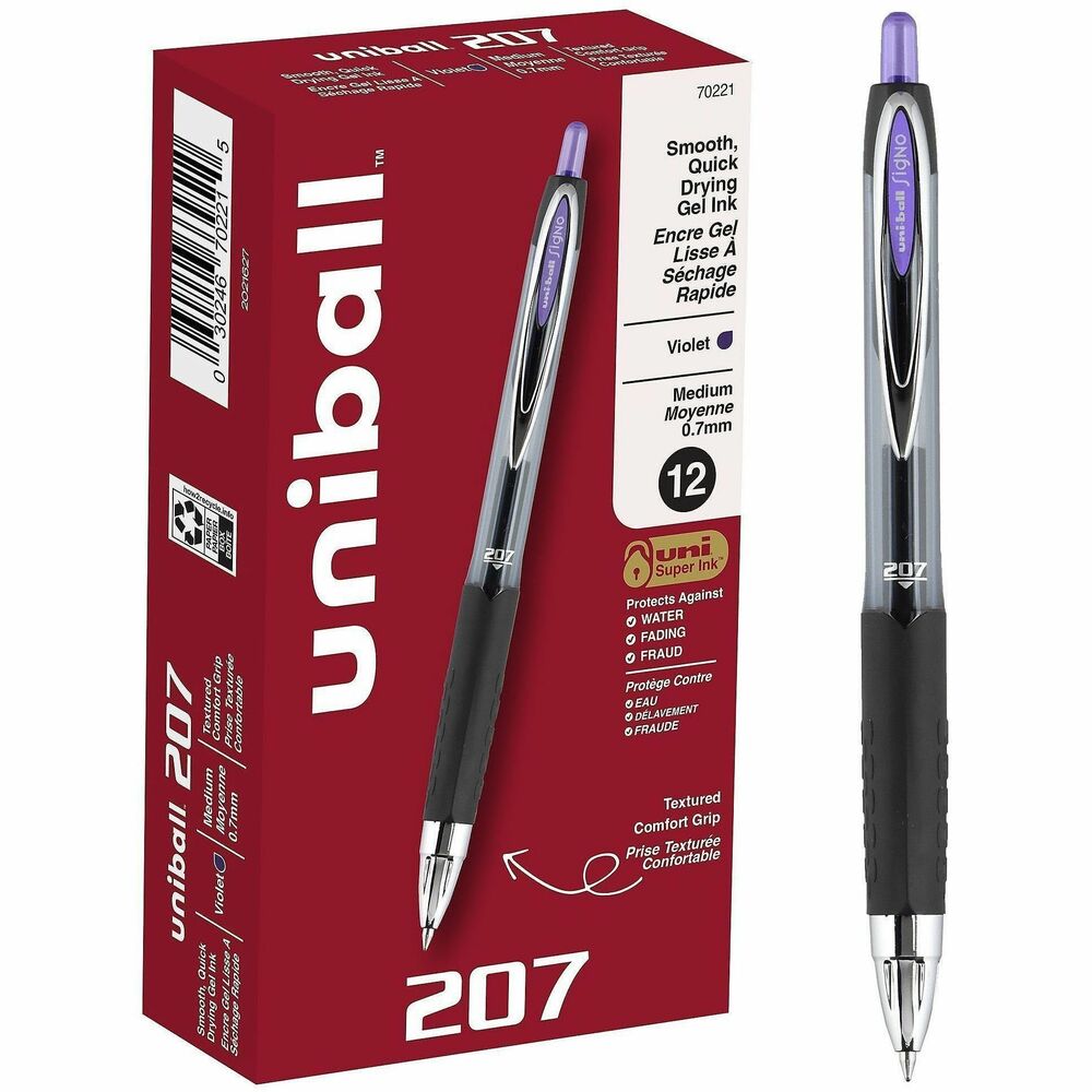 UBC70221 - Stock your office, home or classroom with 207 Retractable Gel Pens. Stainless steel tip with a 0.7mm medium point resists bending and breaking. Even-flowing, pigment-based gel ink delivers a smooth writing experience for intense, vibrant lines, ensuring every mark is communicated. Medium point strikes the perfect balance between bold and detailed lines. Use retractable pens for everyday writing tasks and important signatures, trusting quick-drying Super Ink. Innovative, uni Super Ink technology effectively entraps liquid ink into the paper, producing fraud-resistant, fade-resistant and water-resistant documents that prevent check washing and bleaching. Translucent window lets you see when your ink is low to avoid running out. Textured grip offers comfort and control. Sleek design with modern metal accents adds a stylish touch to your writing supplies.