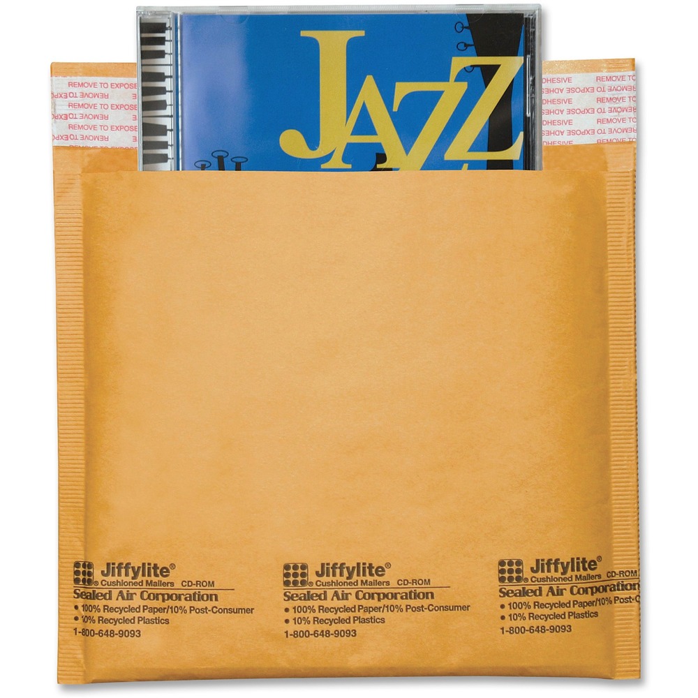 SEL44169 - CD/DVD mailer offers a Barrier Bubble layer that provides great protection for jewel cases. Satin gold, outer Kraft material with seamless bottom provides maximum cushioning. Simply peel the liner off the adhesive to seal. Mailer contains a high percentage of recycled material.