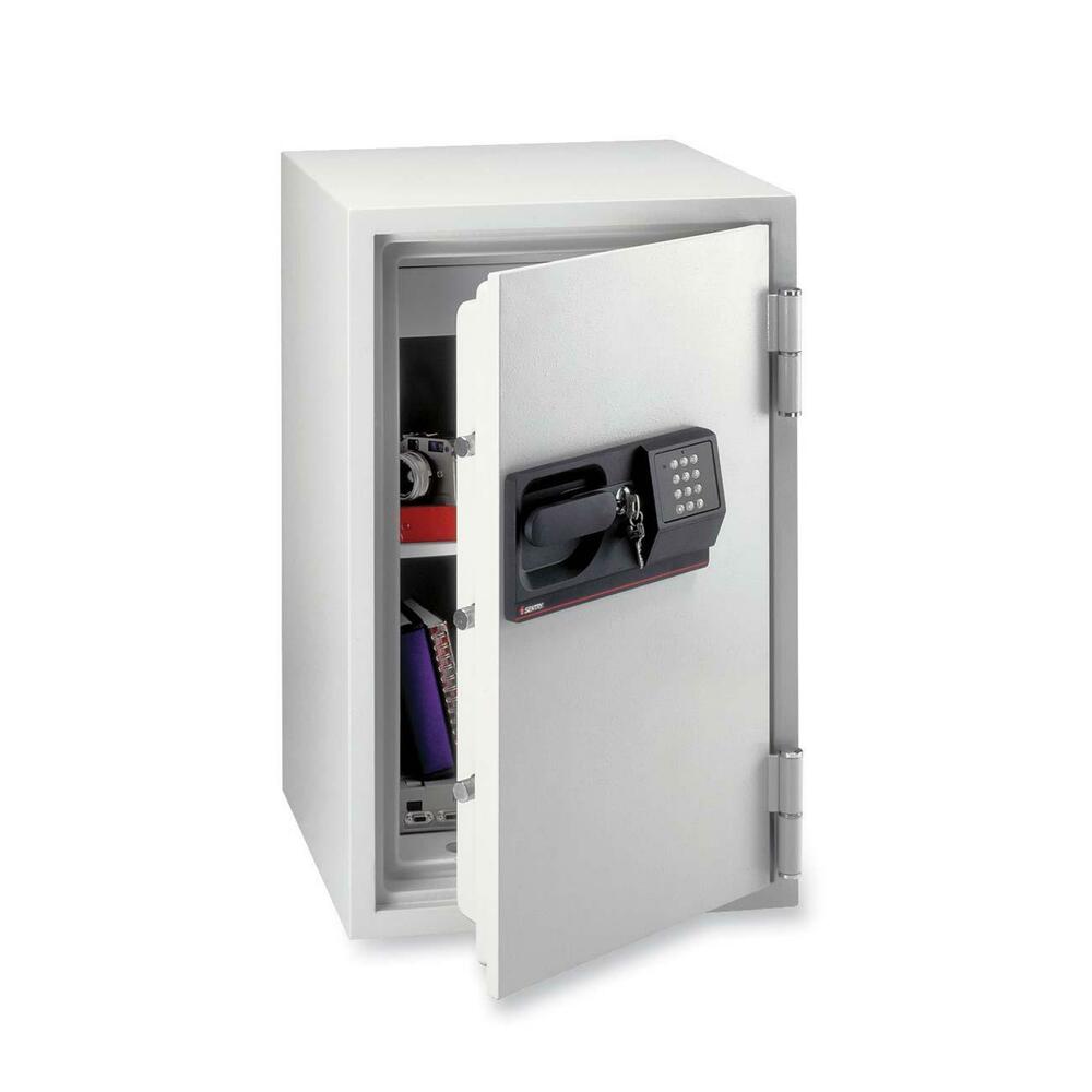 SENS6770 - UL classified up to one hour, Fire Safe is ideal for storing and protecting important documents and valuables in the office or at home. Programmable electronic lock has a secondary tubular keylock. Design includes five live-locking bolts, three dead bolts, multi-position shelf and a locking drawer for small valuables. Fire safe holds standard and A-4 size paper, folders, and binders laid flat. Safe offers a 3 cubic foot capacity for storage and weighs 342 lb.