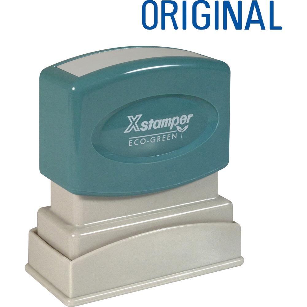 XST1111 - Blue ink ORIGINAL Title Stamp is pre-inked for 100,000 impressions and re-inkable for 100,000 more, again and again. Patented cellular inking process delivers clean, consistent impressions. Retractable frame keeps stamp surface away from desktop until ready to use. Impression size is 1/2" x 1-5/8". Pre-inked stamp contains a high percentage of recycled material.