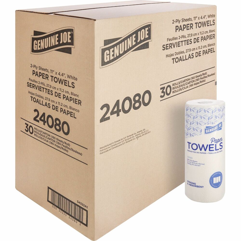 GJO24080 - These soft, absorbent paper towels offer Flexible Size so you can tear off a smaller sheet that fits your spill, cleaning surface or other use. Keep these rolls of towels in your kitchen, breakroom or anywhere else you need to them. Two-ply construction means fast spill pickup and more liquid capacity.