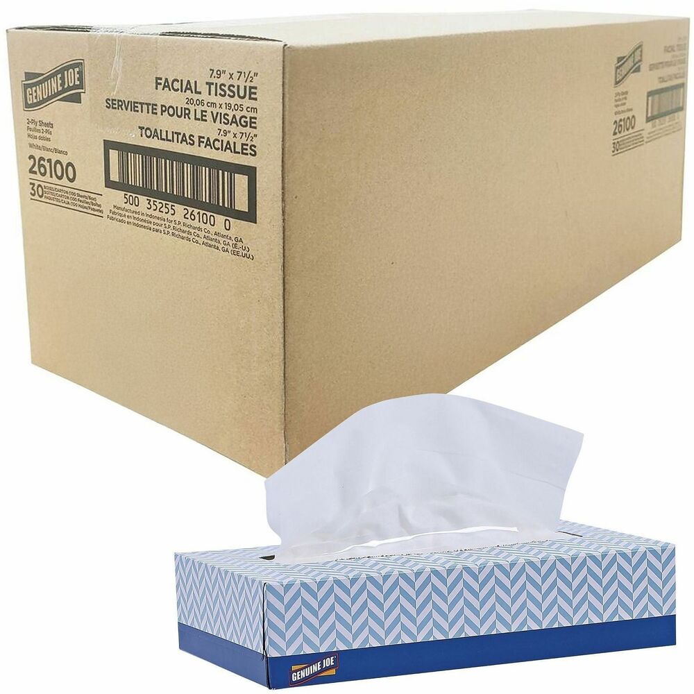 GJO26100 - Facial tissue offers the combination of a smooth surface and sheet flexibility for greater softness and comfort. Tissue comes interfolded for speedy, convenient tissue delivery. Poly shield makes dispensing near perfect and protects tissues from dust and dirt.