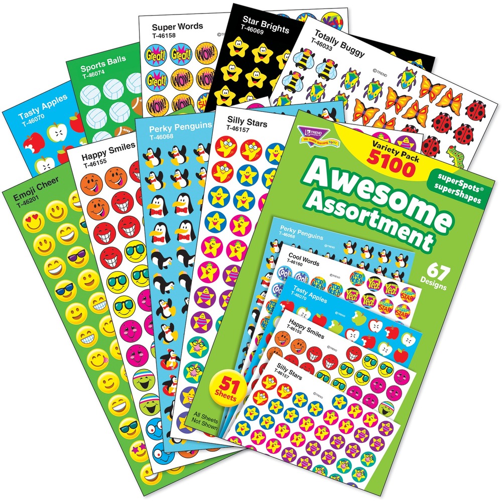 TEPT46826 - Assortment of colorful stickers delivers little rewards for big successes! Stickers are the perfect size for Trend's Incentive Pads. Children love them for trading and collecting. Ideal for kindergarten to fifth-grade (ages 5 to 11).
