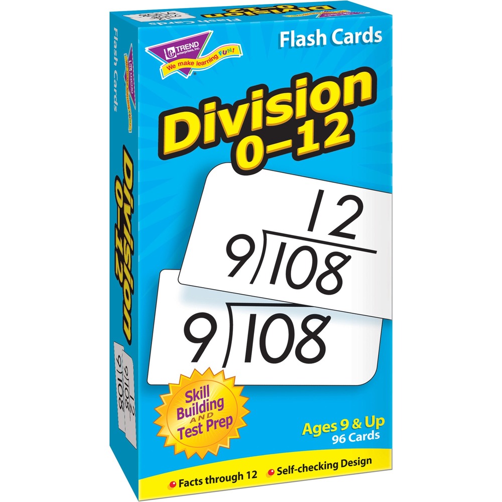 TEPT53106 - Sturdy, self-checking flash cards with rounded corner for quick sort, and no see-through design. Helps to provide basic skill-building for individuals, small groups, or whole classroom. Division 0-12. 3" x 6". Ages 6 & up. 91/box.