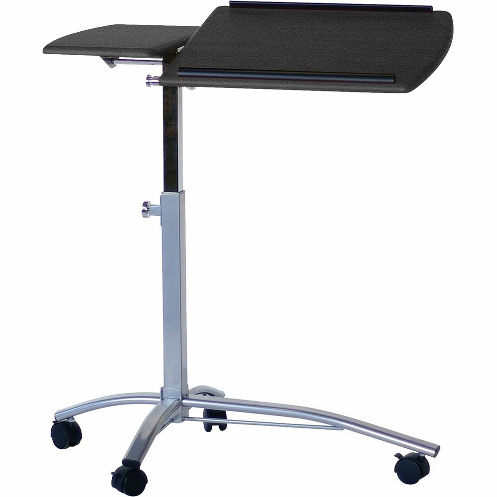 MLN950ANT - Laptop Caddy adjusts from 27" to 38" in height. Design features a steel frame and split top that tilts for ergonomic use. One section of the split top has paper stops on the bottom and top to rest laptops and documents. Laptop caddy is mobile on four locking casters.