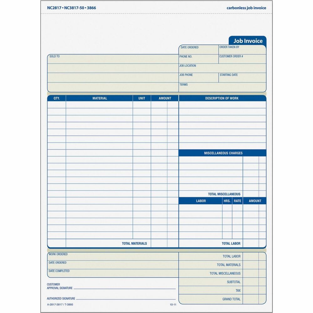 Tops Three Part Carbonless Job Invoice Forms Partcarbonless Copy