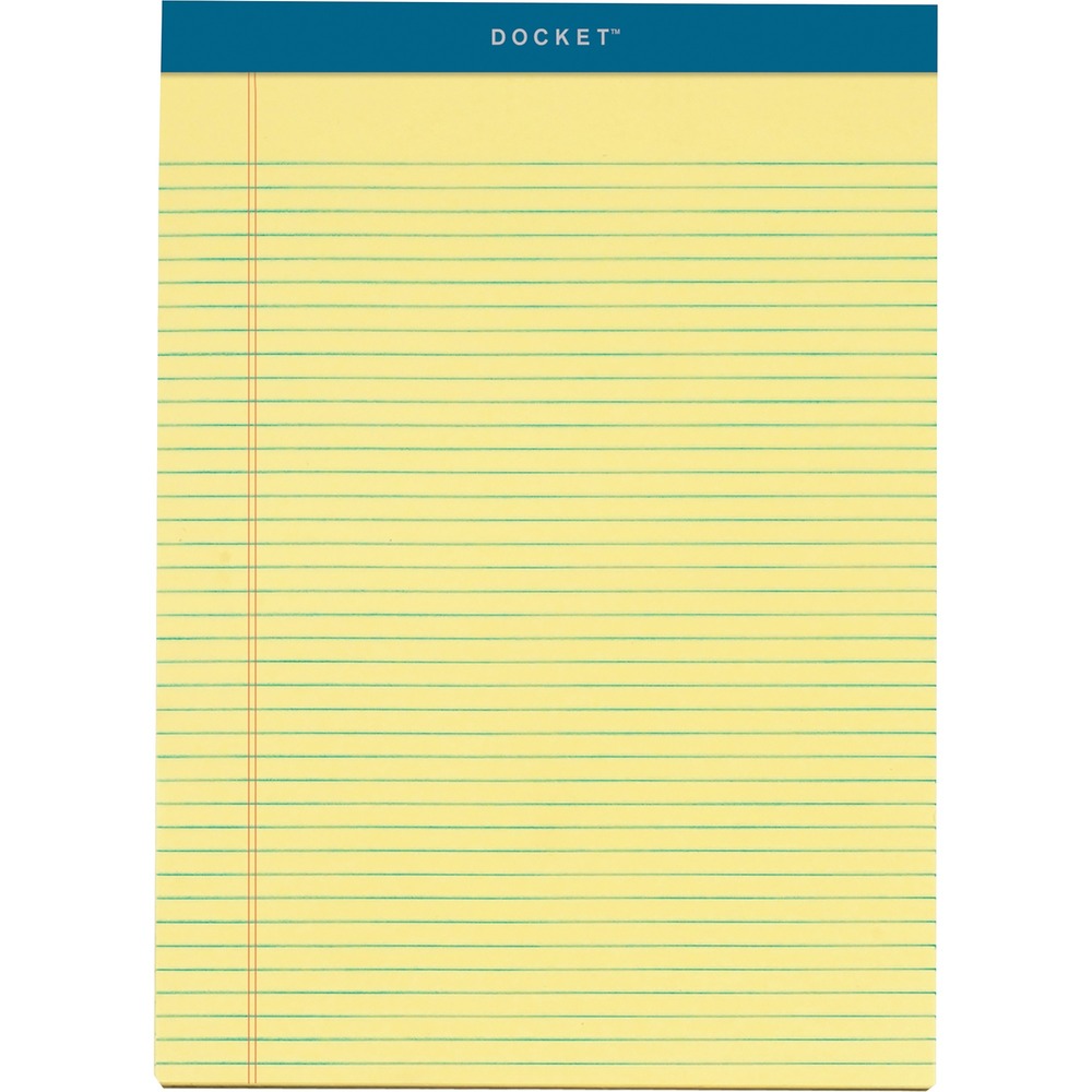 TOP63376 - Writing pads feature Letr-Trim perforation at the top for a clean tear-out every time. Binding at the top is double-stitched for added strength. Sturdy, 60 point chipboard backer provides writing support and durability when you are away from your desk. Each letter-size pad contains 100 sheets of heavyweight, 16 lb. paper that resists bleed-through. Each sheet is legal/narrow-ruled with 1/4" line spacings and a 1-1/4" left margin.