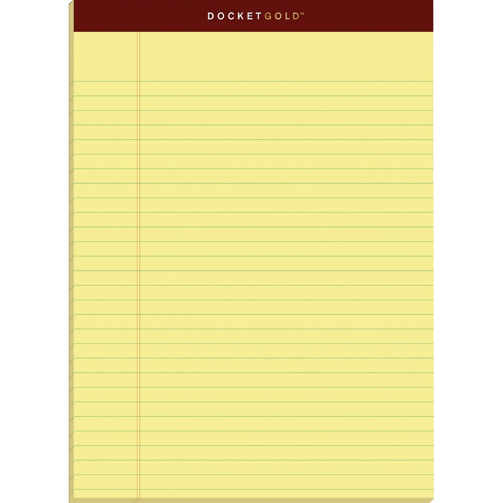 TOP63950 - Docket Gold Writing Pads contain premium-weight paper that restricts bleed-through and provides a smooth writing surface. Letr-Trim perforation allows clean and easy sheet removal. Legal/wide-ruled sheets are double-stitched at the top for added strength and feature burgundy marble binding for a professional look. Extra-sturdy, rigid backboard offers writing support. Each pad includes 50 letter-size sheets of 20 lb. paper with 11/32" line spacings and a 1-1/4" left margin.