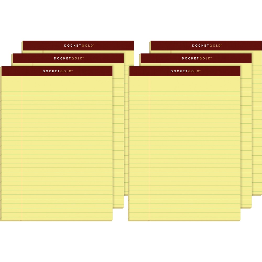 TOP63956 - Docket Gold Writing Pads contain premium-weight paper that restricts bleed-through and provides a smooth writing surface. Letr-Trim perforation allows clean and easy sheet removal. Legal/wide-ruled sheets are double-stitched at the top for added strength and feature burgundy marble binding for a professional look. Extra-sturdy, rigid backboard offers writing support. Each pad includes 50 letter-size sheets of 20 lb. paper with 11/32" line spacings and a 1-1/4" left margin.