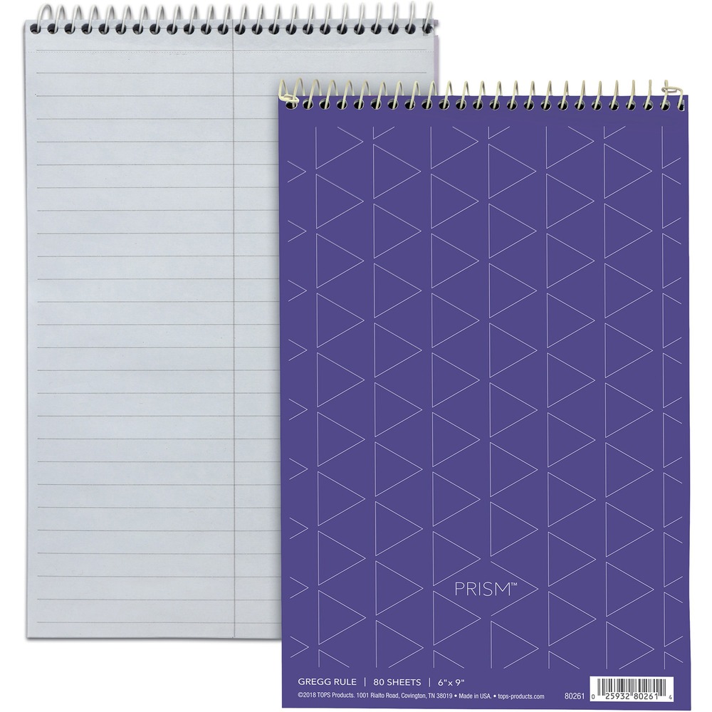 TOP80264 - Steno notebook features a fashion pastel color to help organize projects while being easy on the eyes. Each sheet is Letr-Trim perforated for clean and easy sheet removal and Gregg-ruled in light gray with a center line. Notebook contains 80 sheets of color-coordinated, premium bond paper. Top binding is ideal for both right-handed and left-handed writers. Coil-lock wire binding prevents scratched desktops or snagged clothing. Stiff, 40 point backboard is a perfect writing surface.