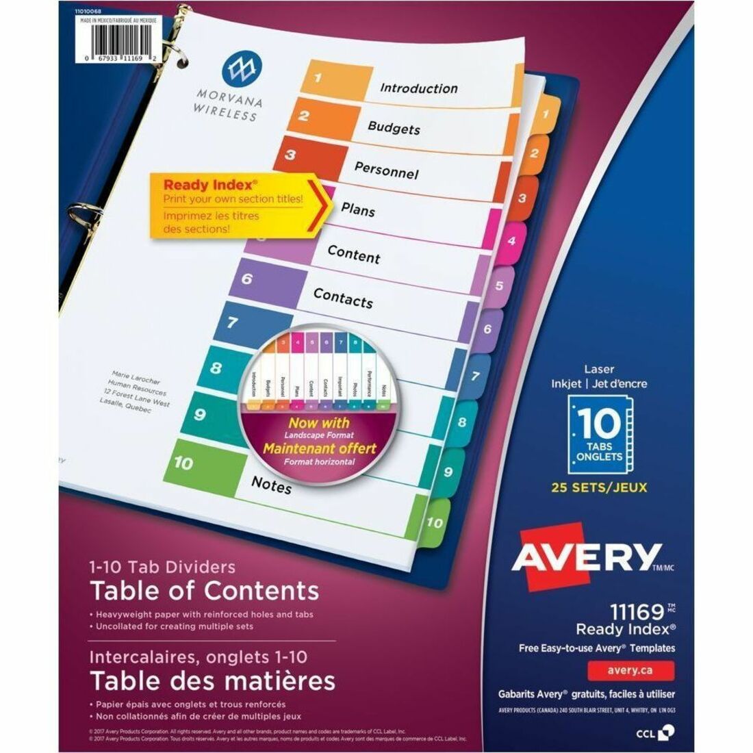 Avery Ready Index Table of Content Dividers - 250 x Divider(s) - 10 Printed Tab(s) - 1-10 - 10 Tab(s)/Set - 8.5" Divider Width x 11" Divider Length - 3 Hole Punched - White Paper Divider - Multicolor Paper Tab(s) - 0% - Pre-printed, Heavyweight, Reinforced Tab, Customizable, Tear Resistant, Hole-punched Set - 1 Box