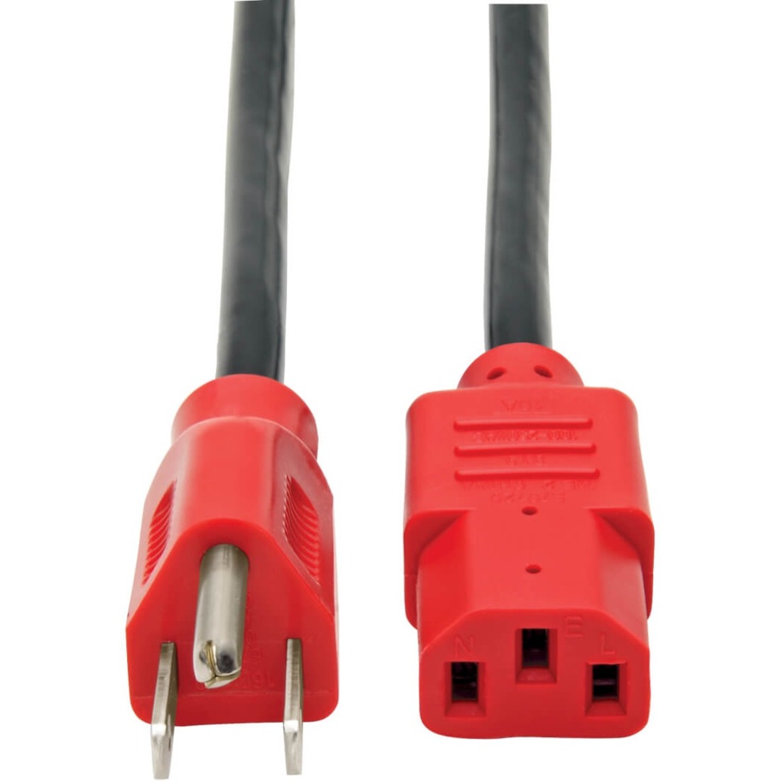 Tripp Lite 4ft Computer Power Cord Cable 5-15P to C13 Red 10A 18AWG 4' - For Computer, Printer, Monitor - 125 V AC10 A - Black, Red - 4 ft Cord Length