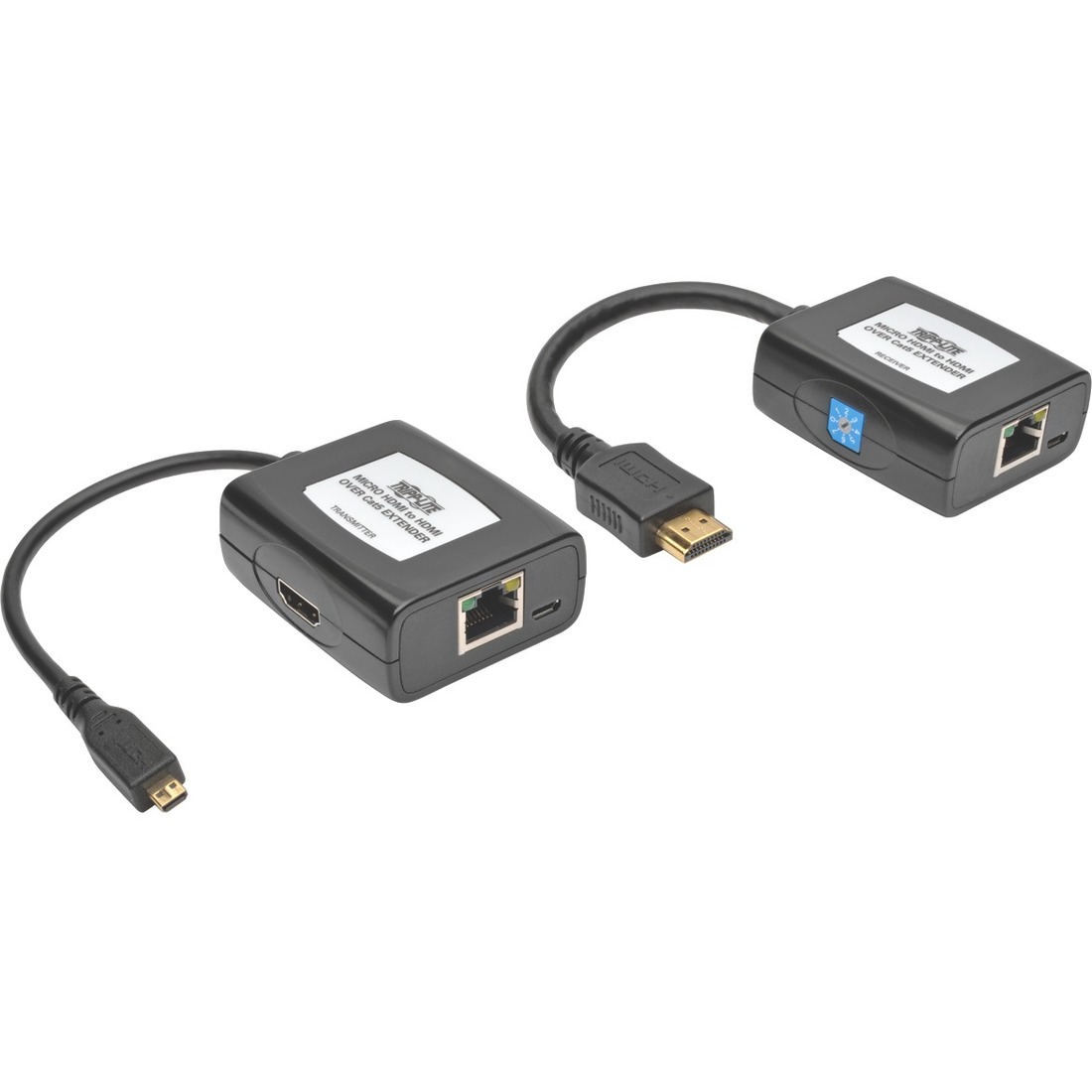 Tripp Lite Micro-HDMI to HDMI over Cat5/Cat6 Active Extender Kit, 1080p @ 60 Hz,USB Powered - 1 Input Device - 1 Output Device - 125 ft (38100 mm) Range - 2 x Network (RJ-45) - 2 x USB - 1 x HDMI In - 1 x HDMI Out - Full HD - 1920 x 1080 - Twisted Pair - 