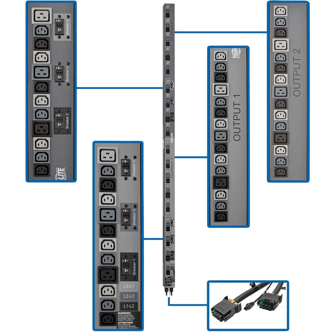 Tripp Lite PDU3V602D354A 54-Outlet PDU - 230 V AC - 17.30 kW - 0U - Vertical - Rack-mountable - TAA Compliant