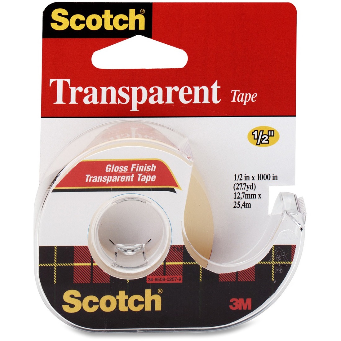 Scotch Gloss Finish Transparent Tape 0.50" (12.7 mm) Width x 12.8 yd