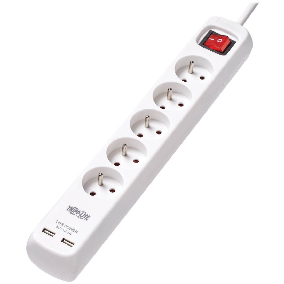 Tripp Lite Protect It! PS5F3USB 5-Outlets Power Strip - French - 5 x French/Belgian - 9.8 ft Cord - 16 A Current - 230 V AC Voltage - Wall Mountable - White