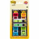 Post-it Message Flag Value Pack - 4 Dispensers Plus Two 1/2"W Flags - 248 - 1" x 1.75" - Arrow, Rectangle - Unruled - "SIGN HERE" - Assorted, Yellow, Bright Blue, Bright Green, Red - Removable, Self-adhesive - 1 / Pack